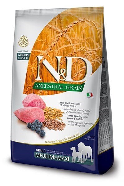 Kuivtoit täiskasvanud koertele Farmina Pet Food N&D Ancestral Grain Canine 2,5 kg, lambaliha цена и информация | Koerte kuivtoit ja krõbinad | hansapost.ee