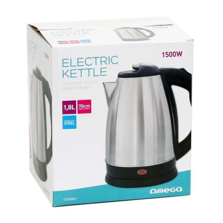 Omega OEK801 Electric Kettle Stainless Steel Brushed Finish / 1800 ml / 1500W цена и информация | Veekeetjad | hansapost.ee