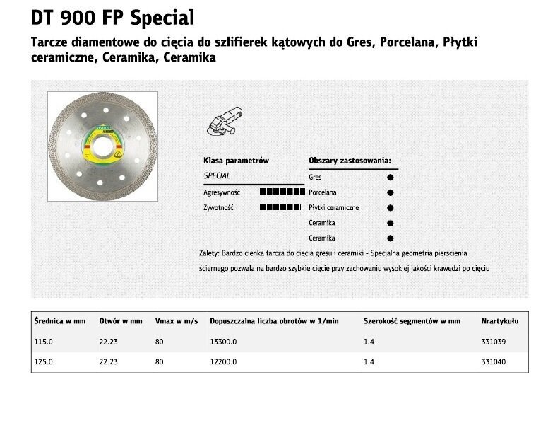 Teemanttera Klingspor DT900FP цена и информация | Käsitööriistad | hansapost.ee