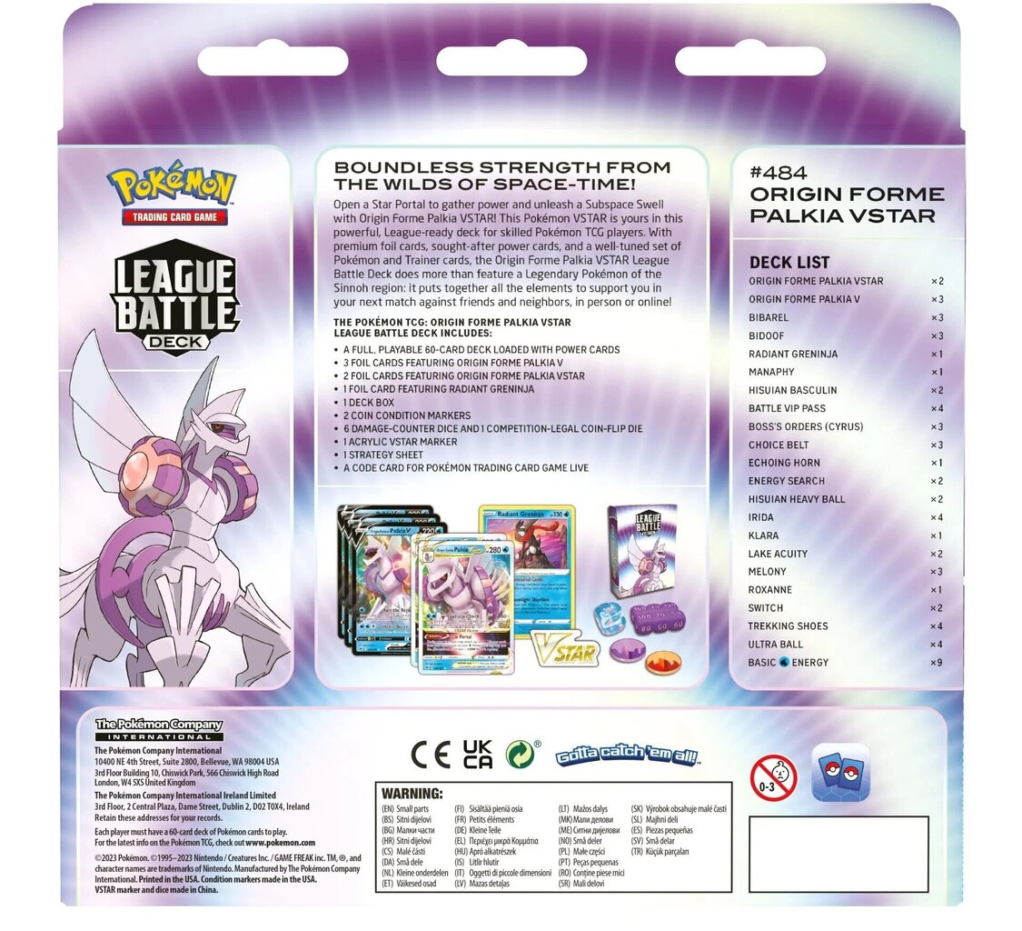 Lauamäng Pokémon TCG Origin Forme Palkia VSTAR League Battle Deck, EN hind ja info | Lauamängud ja mõistatused perele | hansapost.ee