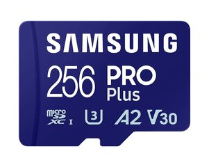 Карта памяти и адаптер Samsung PRO Plus, 2023, microSDXC, 256 ГБ, синий цена и информация | Карты памяти для телефонов | hansapost.ee