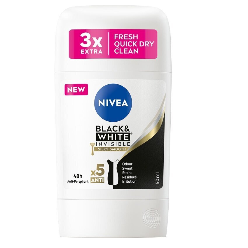 Higistamisvastane pulkdeodorant Nivea Black&White Invisible Silky Smooth, 50ml hind ja info | Deodorandid | hansapost.ee