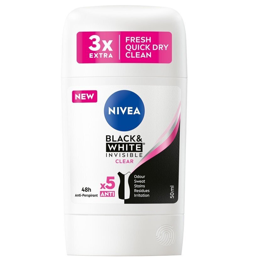 Higistamisvastane pulkdeodorant Nivea Black&White Invisible Clear, 50ml цена и информация | Deodorandid | hansapost.ee