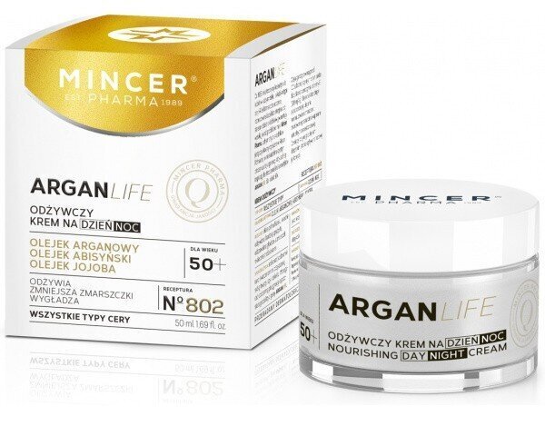 Toitev päeva- ja öökreem koos argaaniõliga Mincer Pharma Argan Life No.802, 50 ml hind ja info | Näokreemid | hansapost.ee