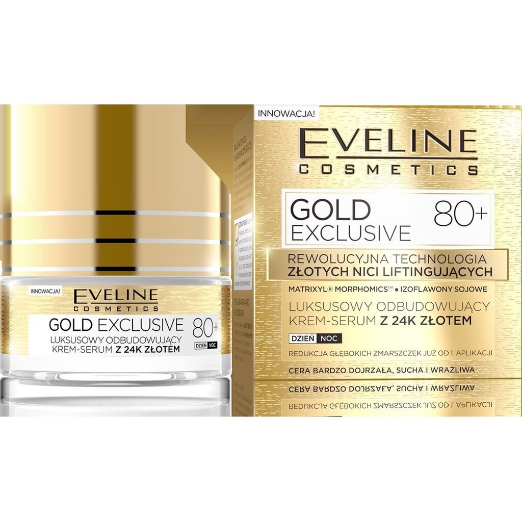 Taastav kreem-seerum kullaosakestega küpsele nahale Eveline Gold Exclusive 80+ 50 ml hind ja info | Näokreemid | hansapost.ee