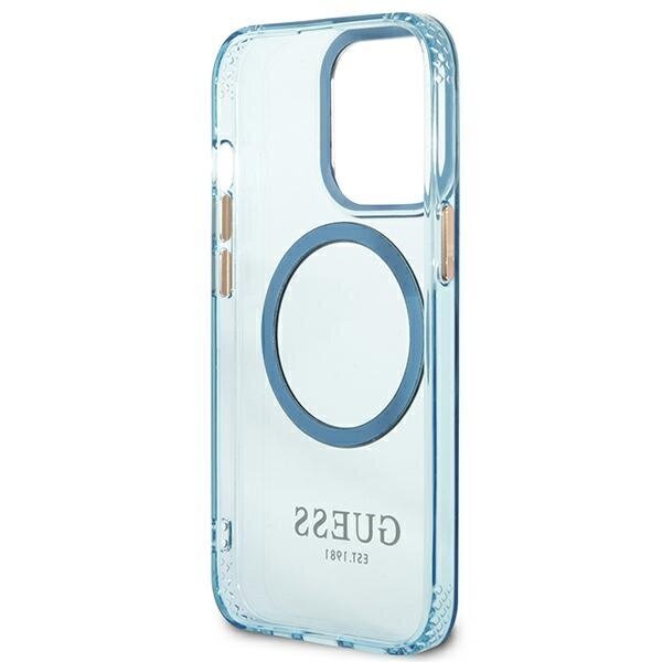 Guess GUHMP13XHTCMB iPhone 13 Pro Max 6,7" niebieski|blue hard case Gold Outline Translucent MagSafe hind ja info | Telefonide kaitsekaaned ja -ümbrised | hansapost.ee
