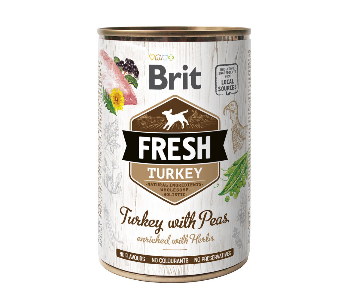 Brit Fresh Turkey with Peas konserv koertele 400g цена и информация | Koerakonservid | hansapost.ee