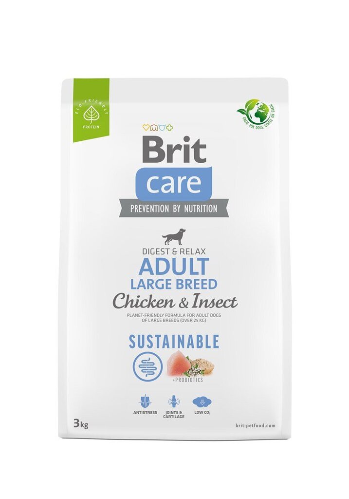 Brit Care Sustainable Adult Large Breed Chicken&Insect koeratoit 3kg hind ja info | Koerte kuivtoit ja krõbinad | hansapost.ee