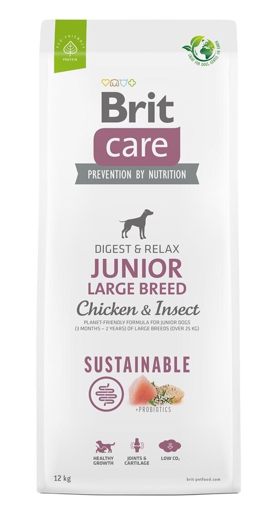 Brit Care Sustainable Junior Large Breed Chicken&Insect koeratoit 12kg цена и информация | Koerte kuivtoit ja krõbinad | hansapost.ee