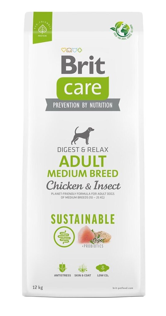 Brit Care Sustainable Adult Medium Breed Chicken&Insect koeratoit 12kg hind ja info | Koerte kuivtoit ja krõbinad | hansapost.ee