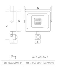 GTV LED 20Вт уличный прожектор iNEXT с датчиком движения LD-INEXT20W-64 цена и информация | Фонарики, прожекторы | hansapost.ee