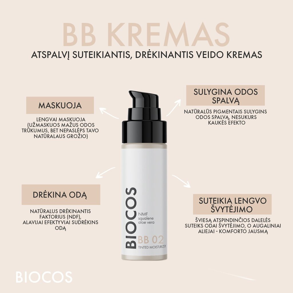 Tooniv BB02 niisutav näokreem BIOCOS, keskmine toon neutraalsele nahale, 30 ml цена и информация | Näokreemid | hansapost.ee