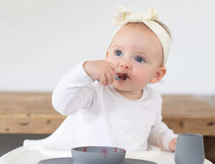 Sööginõude komplekt Ezpz First Food Set Grey, hall hind ja info | Laste taldrikud, kausid ja söögiriistad | hansapost.ee