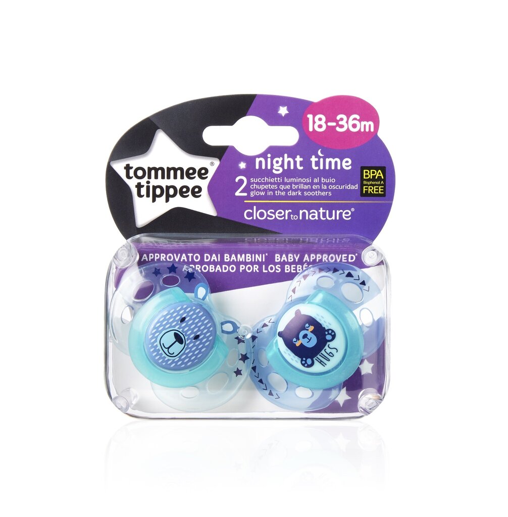 TOMMEE TIPPEE lutt silikoon Night Style 18-36kuud 2tk, 43341303 цена и информация |  Lutid | hansapost.ee