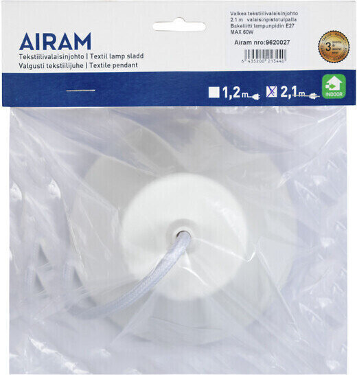 Airam ripplaelamp tekstiilist juhe + E27, 2,1 m, valge hind ja info | Rippvalgustid | hansapost.ee