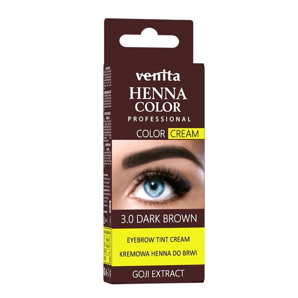 Henna kulmudele ja ripsmetele Venita Henna Color Cream, 3.0 Dark Brown, 30g цена и информация | Kulmupliiatsid, -puudrid ja -värvid | hansapost.ee