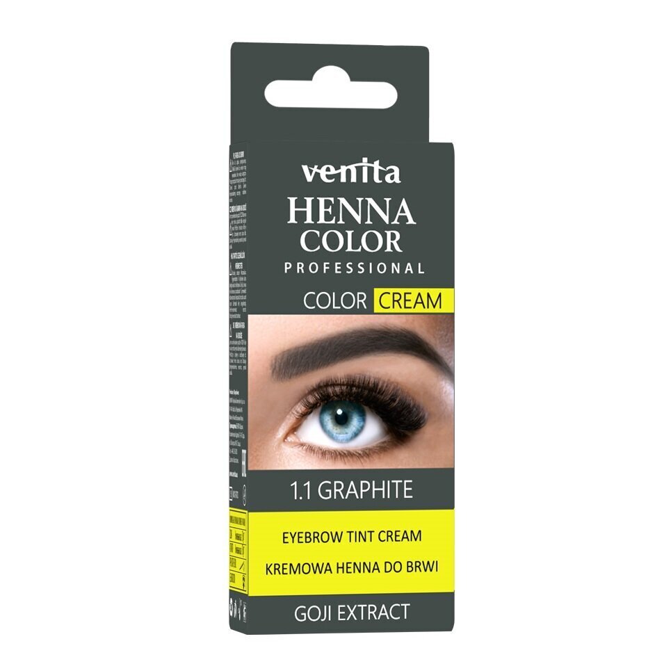 Henna kulmudele ja ripsmetele Venita Henna Color Cream, 1.1 Grafitas, 30g цена и информация | Kulmupliiatsid, -puudrid ja -värvid | hansapost.ee