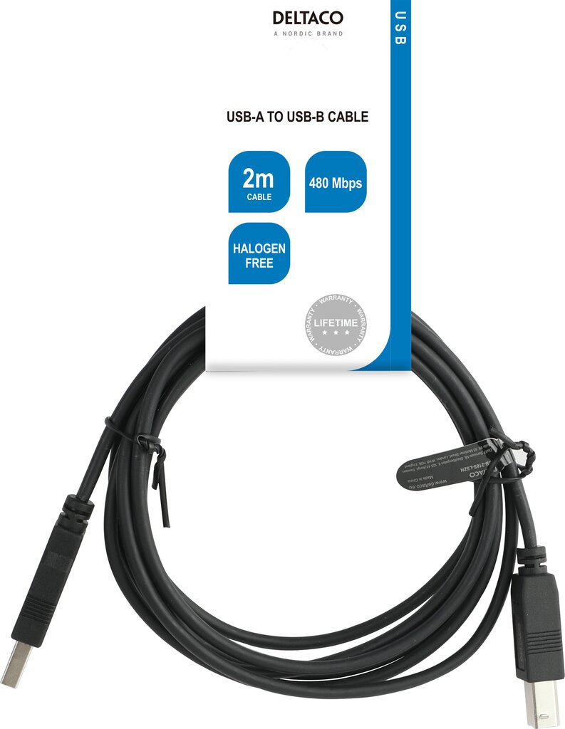 Deltaco LSZH, USB-A/USB-B, 2 m цена и информация | Juhtmed ja kaablid | hansapost.ee