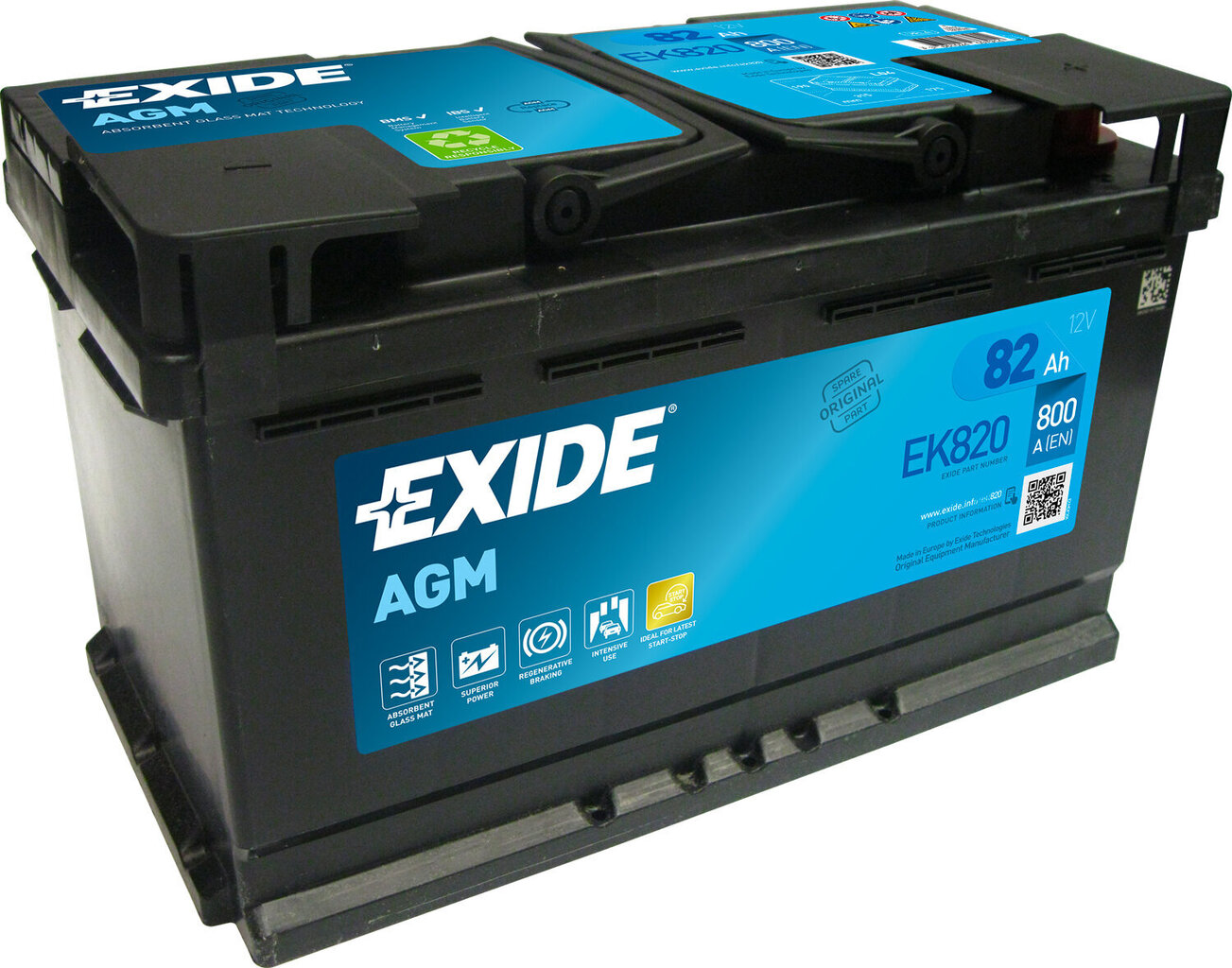 Käivitusaku Exide AGM 80Ah 800A 315x175x190-+ hind ja info | Autoakud | hansapost.ee