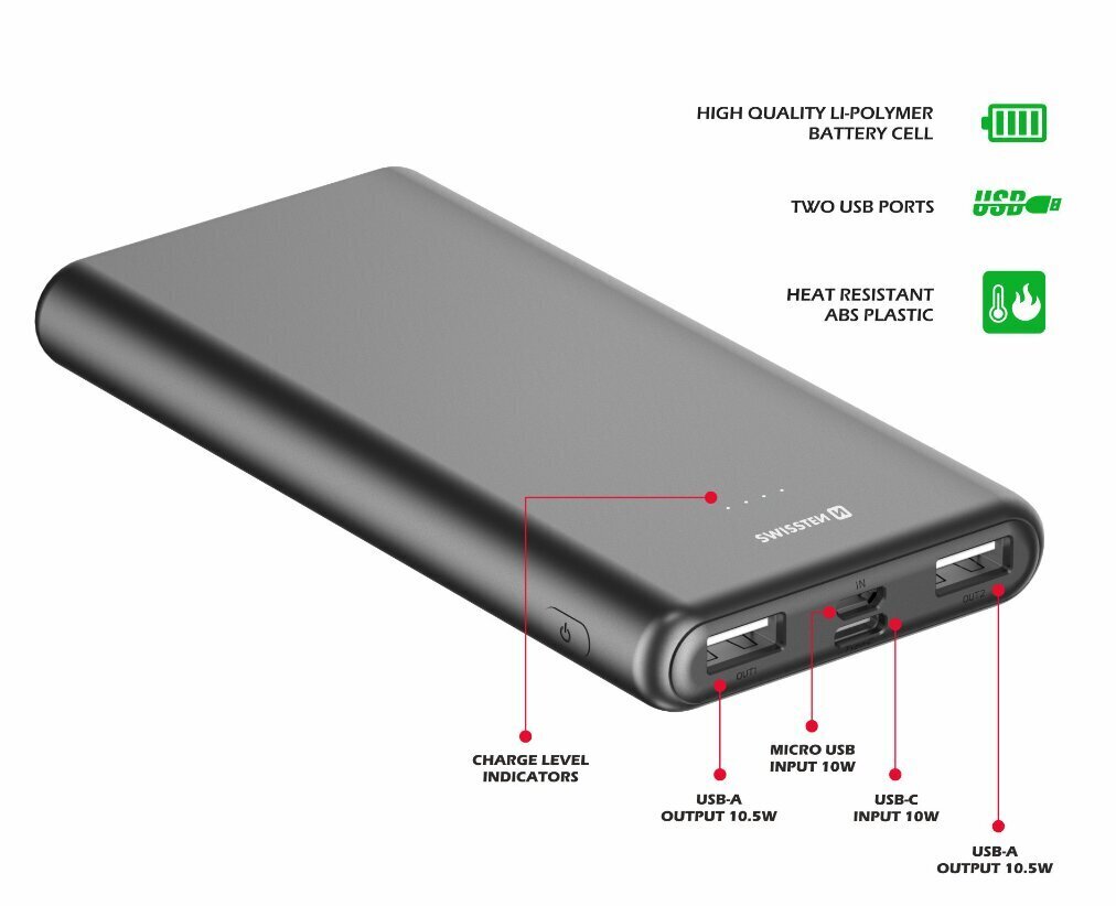 Swissten Worx II 10000 mAh hind ja info | Akupangad | hansapost.ee