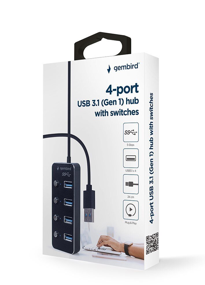 Gembird UHB-U3P4P-01 цена и информация | USB adapterid ja jagajad | hansapost.ee