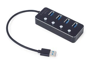 Gembird UHB-U3P4P-01 USB 3.1 (Gen 1) 4-портовый концентратор с питанием и переключателями, черный цена и информация | Адаптеры и USB-hub | hansapost.ee