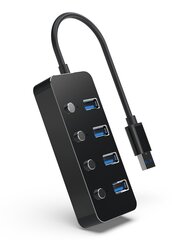 Gembird UHB-U3P4P-01 USB 3.1 (Gen 1) 4-портовый концентратор с питанием и переключателями, черный цена и информация | Адаптеры, USB-разветвители | hansapost.ee