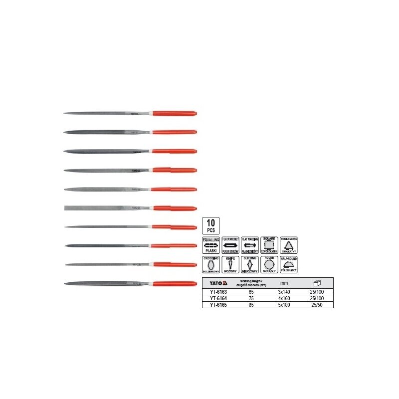 Viilide komplekt 5x180x85MM 6165, 10-osaline цена и информация | Käsitööriistad | hansapost.ee