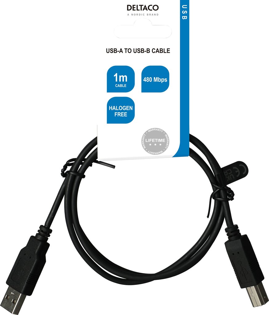 Deltaco USB-A male - USB-B male LSZH, 1 m hind ja info | Juhtmed ja kaablid | hansapost.ee