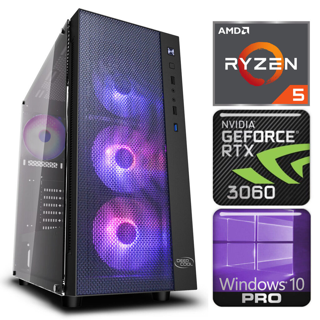 INTOP Ryzen 5 5600X 8GB 240SSD M.2 NVME RTX3060 12GB WIN10Pro цена и информация | Lauaarvutid | hansapost.ee