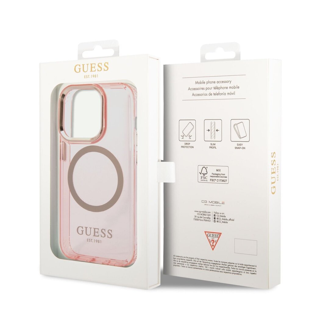 Guess Translucent MagSafe Compatible Case for iPhone 14 Pro Pink цена и информация | Telefonide kaitsekaaned ja -ümbrised | hansapost.ee