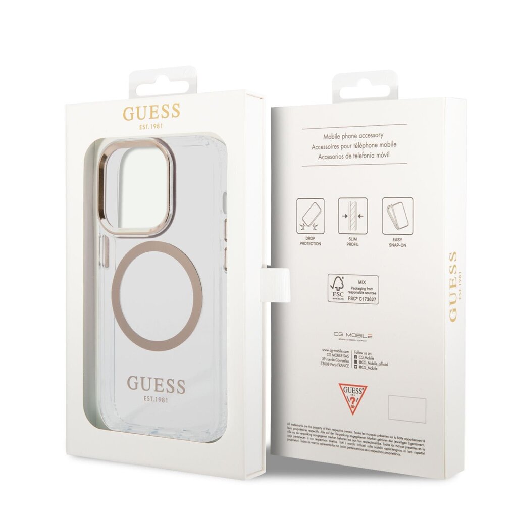 Guess Transparent MagSafe Compatible Case for iPhone 14 Pro Max Gold hind ja info | Telefonide kaitsekaaned ja -ümbrised | hansapost.ee