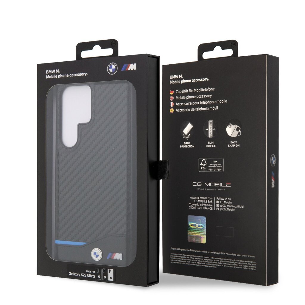 BMW M PU Carbon Blue Line Case for Samsung Galaxy S23 Ultra Black цена |  hansapost.ee