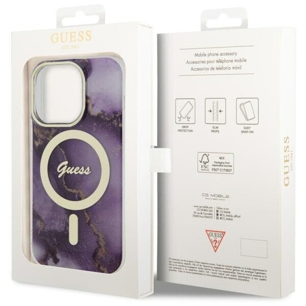 Guess GUHMP14LHTMRSU iPhone 14 Pro 6.1" purpurowy|purple hardcase Golden Marble MagSafe цена и информация | Telefonide kaitsekaaned ja -ümbrised | hansapost.ee