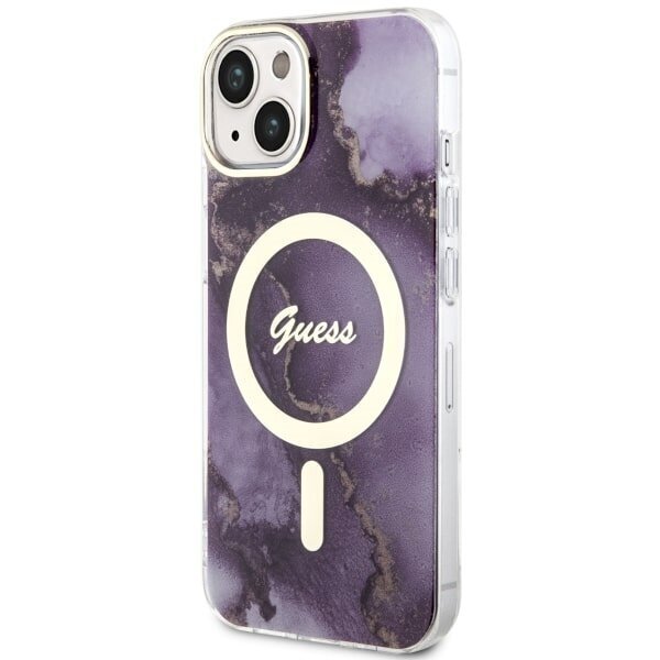 Guess GUHMP14SHTMRSU iPhone 14 6.1" purpurowy|purple hardcase Golden Marble MagSafe цена и информация | Telefonide kaitsekaaned ja -ümbrised | hansapost.ee