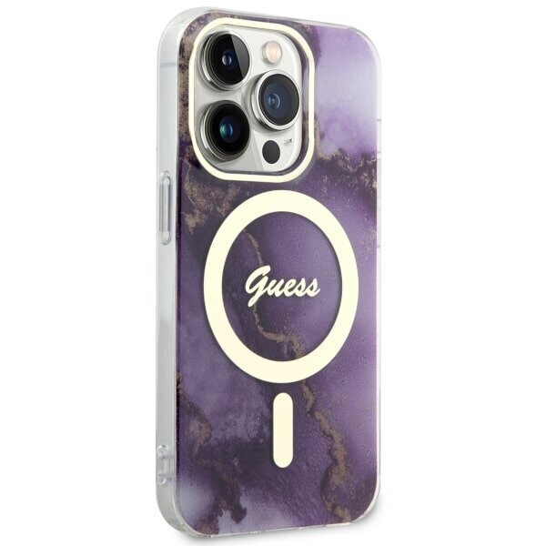Guess GUHMP14XHTMRSU iPhone 14 Pro Max 6.7" purpurowy|purple hardcase Golden Marble MagSafe hind ja info | Telefonide kaitsekaaned ja -ümbrised | hansapost.ee
