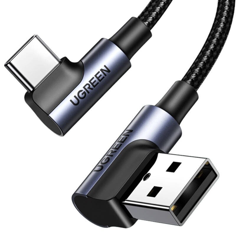 USB-C to USB-A 2.0 Angled Cable UGREEN US176, 3A, 3m (Black) цена и информация | Juhtmed ja kaablid | hansapost.ee