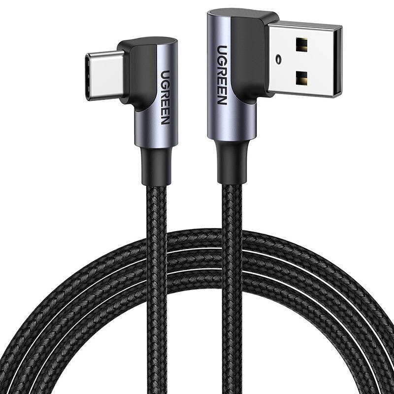 USB-C to USB-A 2.0 Angled Cable UGREEN US176, 3A, 3m (Black) hind ja info | Juhtmed ja kaablid | hansapost.ee