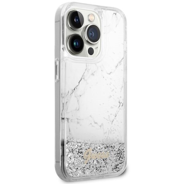 Guess GUHCP14XLCSGSGH iPhone 14 Pro Max 6.7" biały|white hardcase Liquid Glitter Marble hind ja info | Telefonide kaitsekaaned ja -ümbrised | hansapost.ee