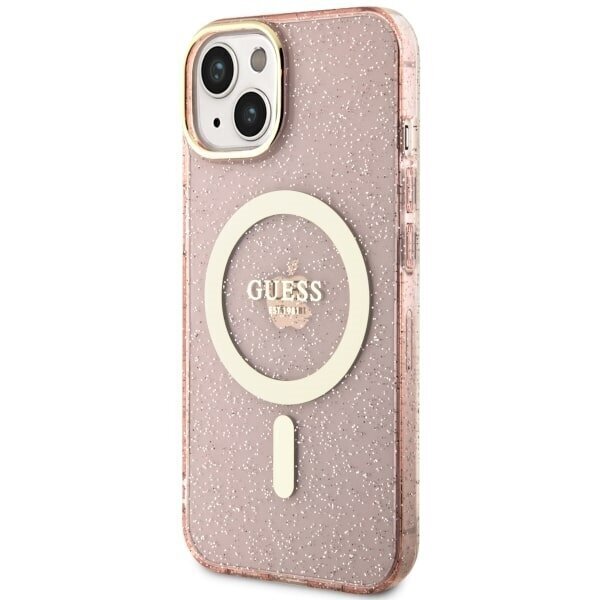Guess GUHMP14MHCMCGP iPhone 14 Plus 6.7" różowy|pink hardcase Glitter Gold MagSafe цена и информация | Telefonide kaitsekaaned ja -ümbrised | hansapost.ee
