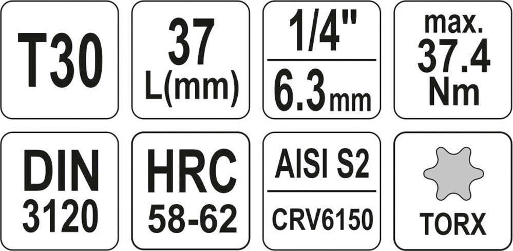 Hülss, TORX T30, 1/4 x37 mm hind ja info | Käsitööriistad | hansapost.ee