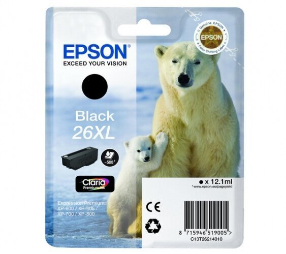 Epson T2621 (26XL) (C13T26214012), must tindiprinterikassett, lk 500 hind ja info | Tindiprinteri kassetid | hansapost.ee