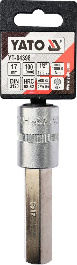 Kuuskant 17mm 1/2" padrun pikk L100mm YT-04398 H hind ja info | Käsitööriistad | hansapost.ee