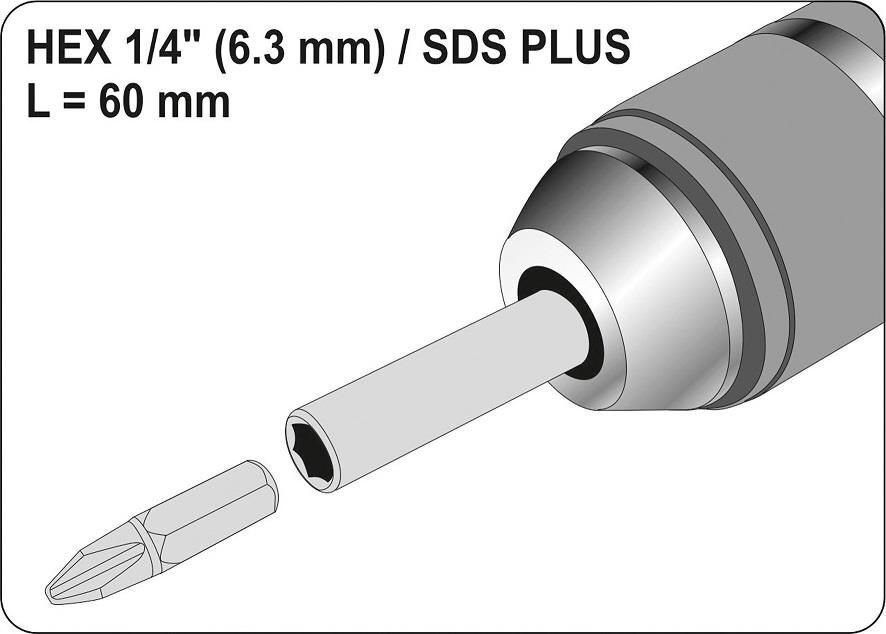 Kuuskant 1/4 SDS plus adapter L=60 mm 04690 цена и информация | Akutrellid, puurid ja kruvikeerajad | hansapost.ee