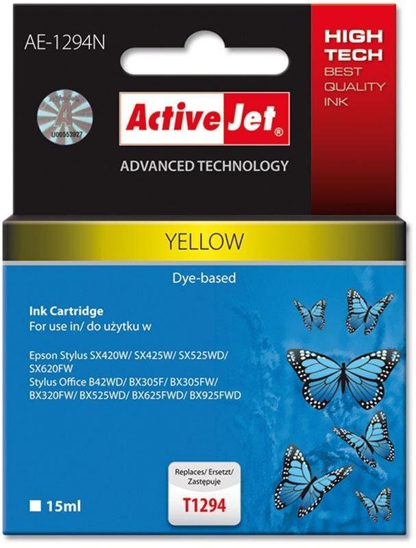 Tindikassett Activejet AE-1294N, kollane hind ja info | Tindiprinteri kassetid | hansapost.ee