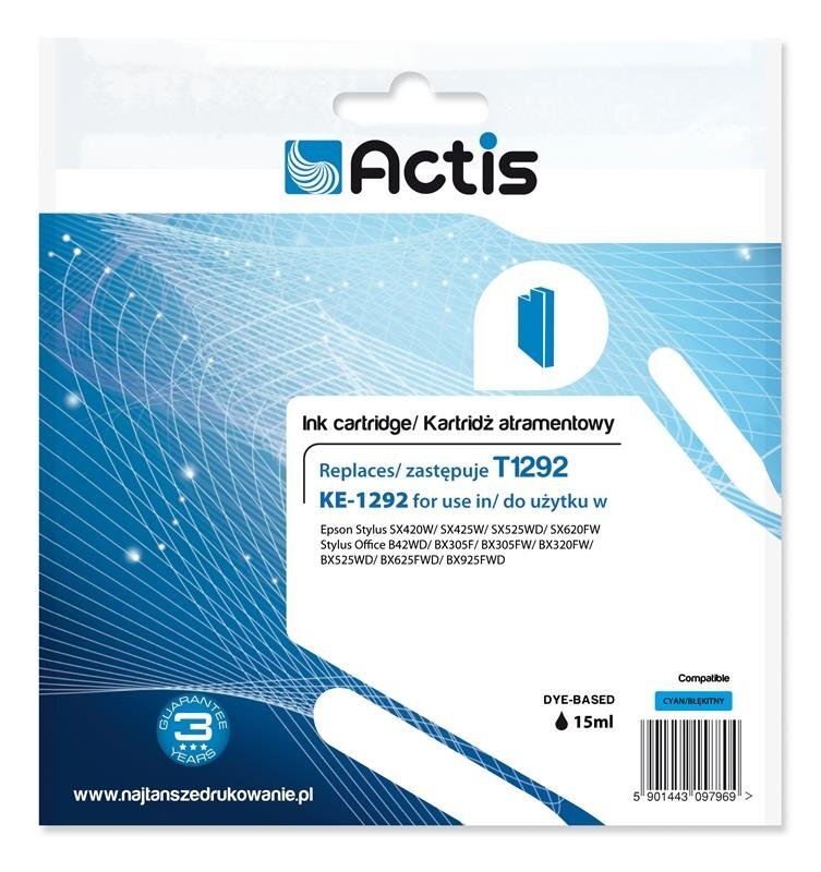 Actis KE-1292 tint Epsoni printerile; Epson T1292 asendus; Standard; 15 ml; tsüaan цена и информация | Tindiprinteri kassetid | hansapost.ee