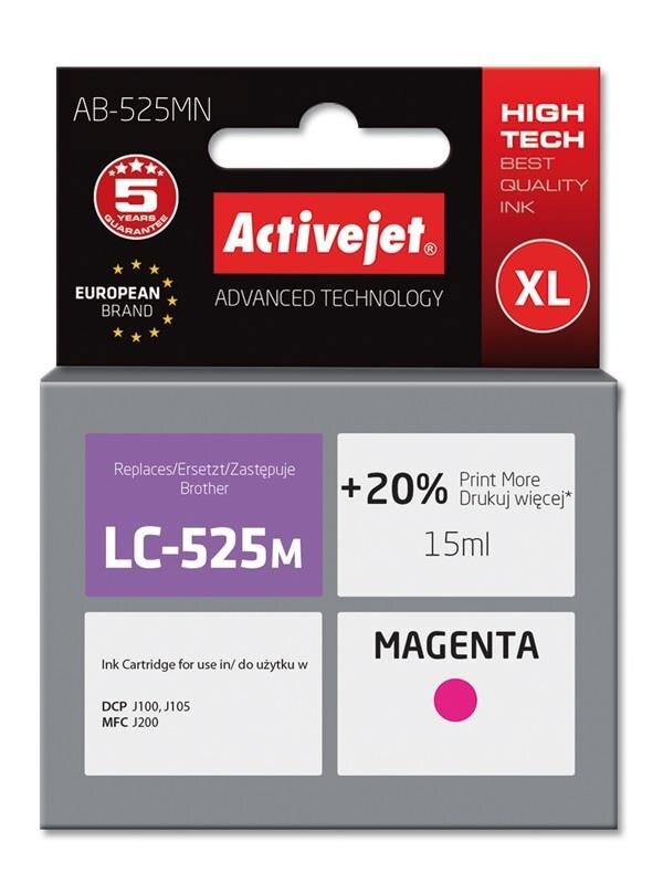 Activejet AB-525MN tint Brotheri printerile; Brother LC525M цена и информация | Tindiprinteri kassetid | hansapost.ee