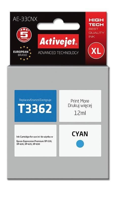 Activejet AE-33CNX tint Epsoni printerile, Epson 33XL T3362 asendus; Ülim; 12 ml; tsüaan цена и информация | Tindiprinteri kassetid | hansapost.ee