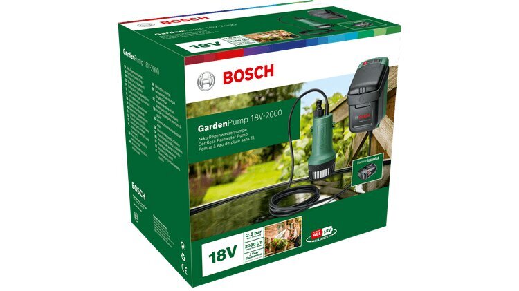 Gardenpump 18v-2000 (1x2.5ah) Akutoitel Vihmaveepump 06008c4202 Bosch цена и информация | Hüdrofoorid | hansapost.ee