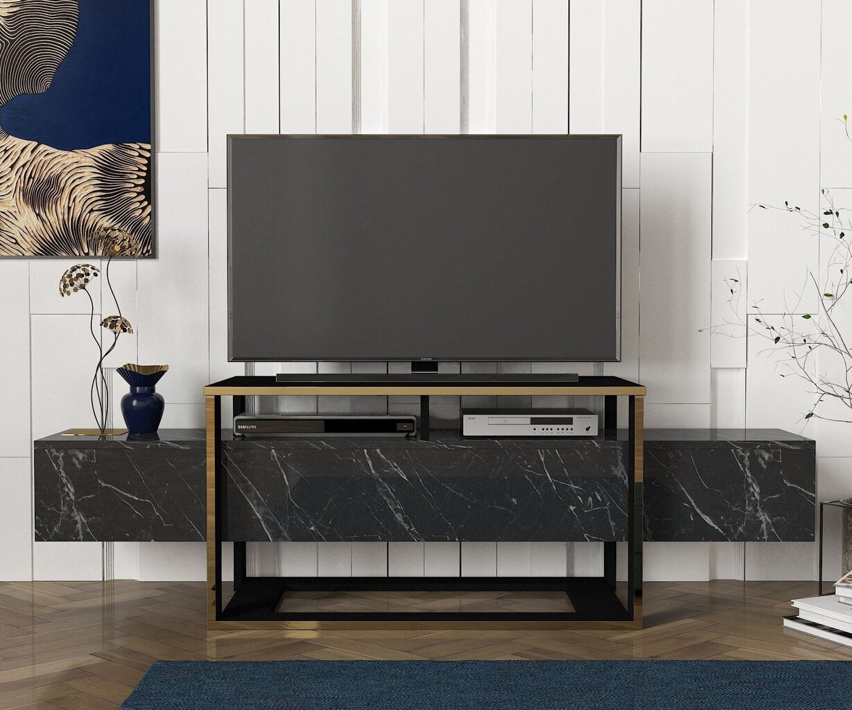 TV laud Kalune Design Bianco, must/kuldne hind ja info | Televiisori alused | hansapost.ee